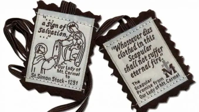 The scapular of Our Lady of Mt Carmel or the Brown Scapular