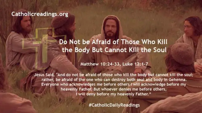 Bible Verse of the Day - Do Not be Afraid of Those Who Kill the Body But Cannot Kill the Soul - Matthew 10:24-33, Luke 12:1-7