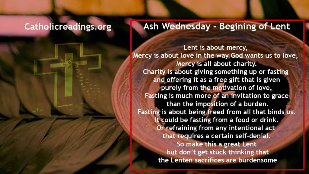 Ash Wednesday - Begining of Lent - Bible Verse of the Day