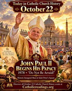 Today in Catholic Church History October 22 featuring Pope Saint John Paul II's inaugural Mass, missionary history, and Catholic saints